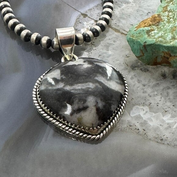 Sterling Silver Southwestern Style White Buffalo Heart Shape Pendant For Women - Picture 4 of 10